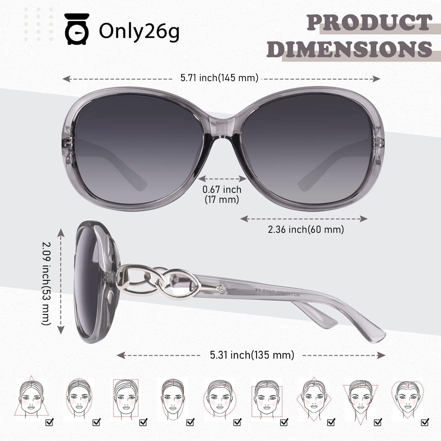 Women's Polarized Trendy Oversized Sun Glasses Fashion 100% UV400 Protection S85