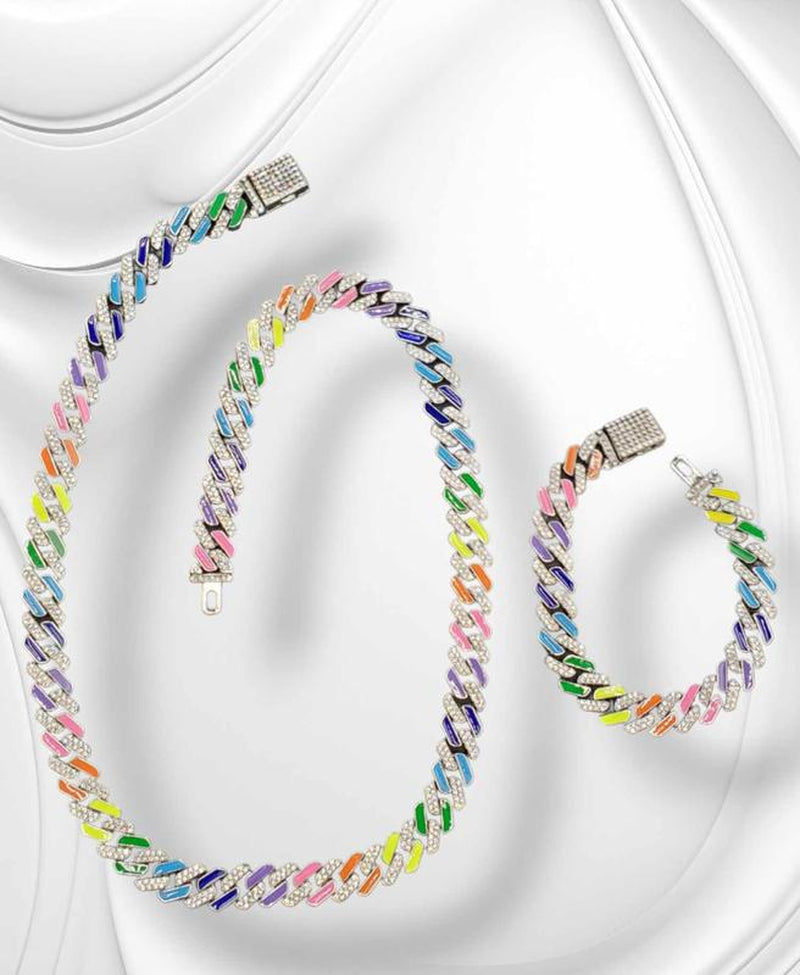 "Intense" Necklace and Bracelet Multi Color Stainless Steel Jewelry Set Fashion