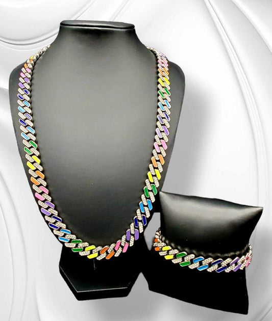"Intense" Necklace and Bracelet Multi Color Stainless Steel Jewelry Set Fashion